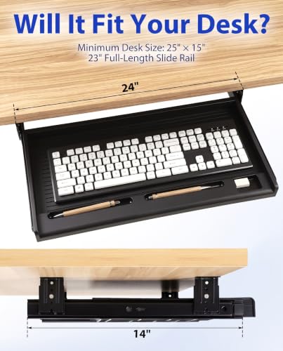 jojofuny Under Desk Keyboard Tray, Slide-Out Drawer with Pen Organizer - color: Black, size: 51.50X27.00X3.50CM