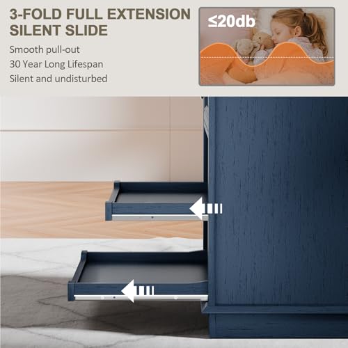 REDAYFUR Lateral File Cabinet 3 Drawer File Cabinet with Charging Station, Printer Stand with Open Adjustable Storage Shelves, Lateral Filing Cabinet for Home Office, Blue - color: Blue