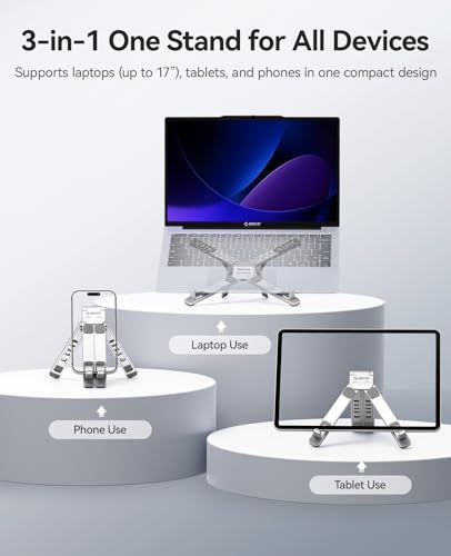 ORICO Portable Laptop Stand for Travel & Desk, Foldable 3-in-1 PN1, Silver - color: Silver