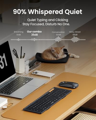 ProtoArc XKM01 Full-Size Foldable Keyboard Mouse Combo for Travel - Black - color: Black