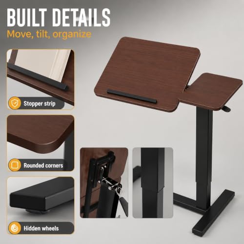 32" Height Adjustable Sit Stand Desk Converter, Dual Monitor Laptop Riser, Black (Bedside Desk/Plastic Holder (Walnut)) - color: Bedside Desk / Plastic Holder (Walnut)