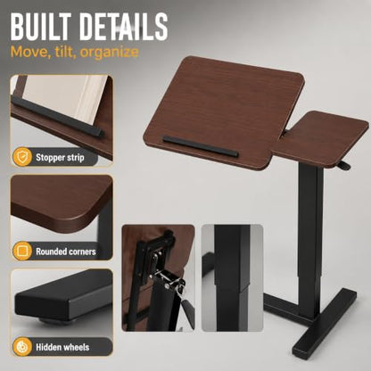 32" Height Adjustable Sit Stand Desk Converter, Dual Monitor Laptop Riser, Black (Bedside Desk/Plastic Holder (Walnut)) - color: Bedside Desk / Plastic Holder (Walnut)