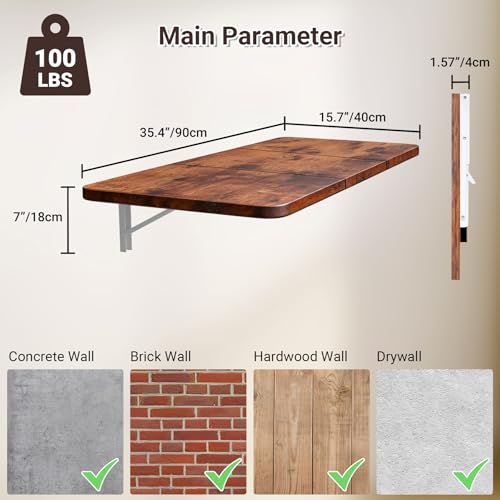 Neoaider Wall Mounted Folding Desk 35.4” x 15.7”, Brown - color: Brown, size: 35.4" x 15.7"