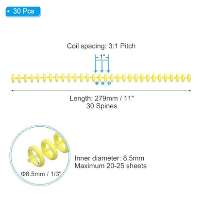 PATIKIL 8.5mm(1/3") Plastic Spiral Binding Coils, 30 Pcs Binding Spirals 20-25 Sheet Capacity Binding Spirals for Binding Paper Sheets, Yellow - color: Yellow, size: 8.5mm(1/3")