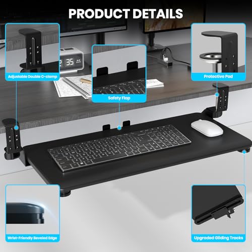 Large Keyboard Tray Under Desk, Pull Out Keyboard & Mouse Tray for Typing - color: Black
