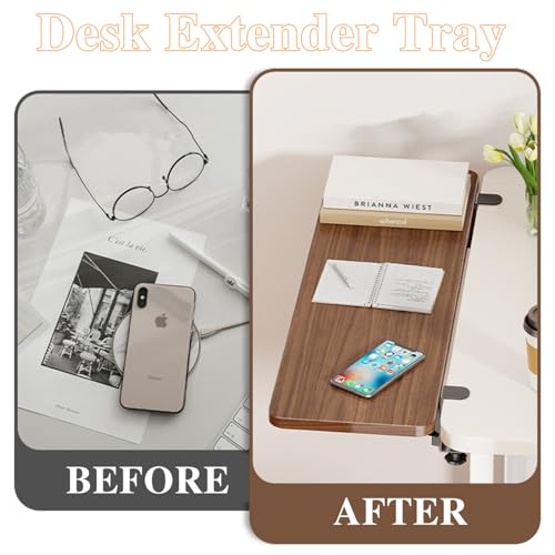 20 x 7.8 Inch Adjustable Ergonomic Clamp-On Desk Extender Tray, Brown - color: Brown