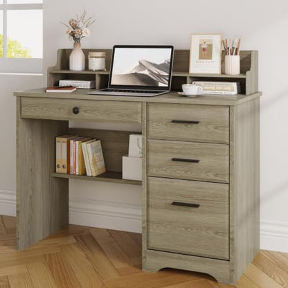 44 Inch Small Desk with Drawers, Computer Desk with File Drawer, Grey - color: Grey