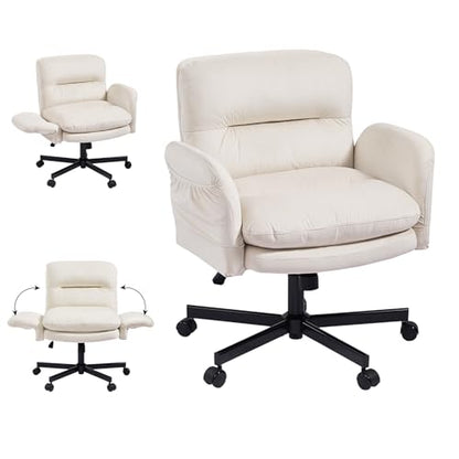 Bestier Criss Cross Office Chair with Flip-Up Arms, Beige Velvet Desk Chair | Swivel Makeup Vanity Chair with Wheels 2 Side Pockets, Cross Legged Office Chair for Home Office Bedroom Gaming - color: Beige Velvet, size: Low Back