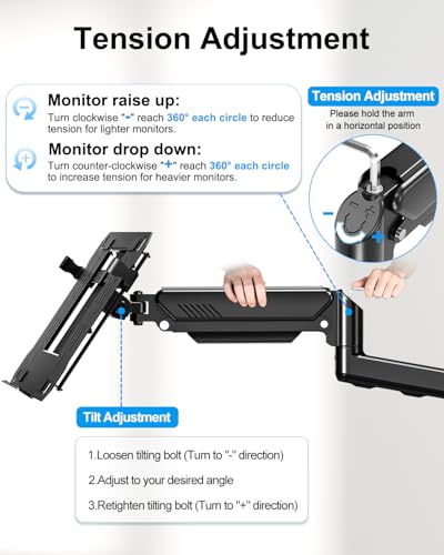 Laptop Wall Mount, 2-in-1 Monitor with Vented Tray | Fits Max 17" Notebook or 13- 32" Computer Screen, Adjustable Laptop Arm Holds 4.4-22lbs, Gas Spring Laptop Holder Stand - style: Laptop Wall Mount