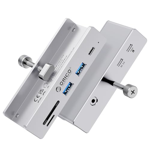 ORICO 6 Ports 10Gbps Aluminum Clamp USB 3.2 Hub with PD 60W for Desk - color: Silver