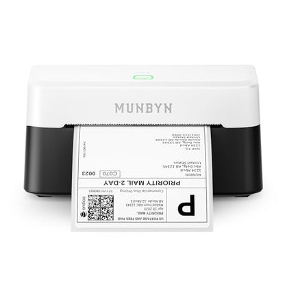 MUNBYN RW403B Bluetooth Thermal Label Printer+2 Inch Circle Thermal Sticker Labels+Label Holder for Rolls and Fanfold Labels