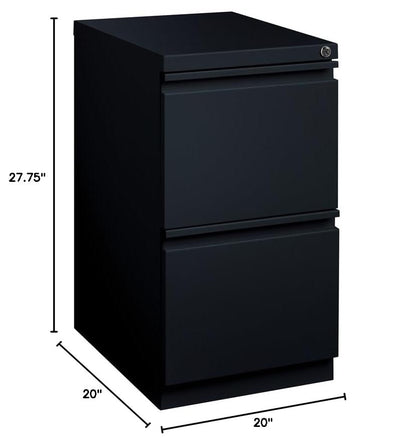 Scranton & Co Metal Mobile Pedestal Filing Cabinet, Black Finish, 2-Drawer File/File Configuration, 20 in Depth, 27.75 in Height, Hidden Casters, Full-Width Drawer Pulls, Office File Storage Solution