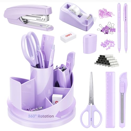 deli Office Supplies Set, Desk Accessory Organizer Kit, Purple - color: Purple