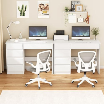 VOWNER Computer Desk with 5 Drawers, Home Office Desk with Storage, Modern Simple Laptop Desk for Working, Study (White)