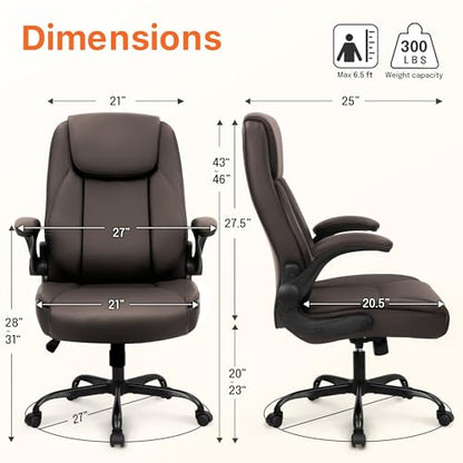 NEO CHAIR Office Desk Chair, High Back PU Leather with Flip-up Arms, Brown - color: Brown
