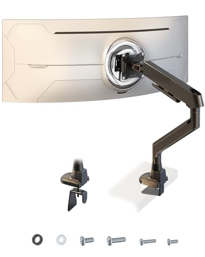 Ultrawide Monitor Arm fits 17-49 Inch Heavy Duty Flat/Curved Monitor | Cable Management, Full Motion, Gas Spring Arm, Holds 35.2 lbs with Clamp & Grommet Desk Mount, VESA 75/100mm, Black - size: Single Arm 17-49 Inch