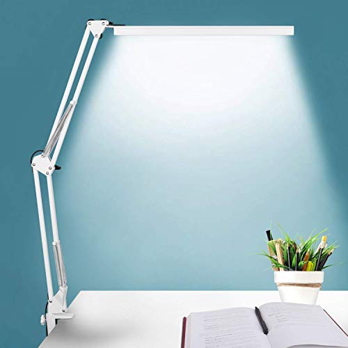 LED Desk Lamp, Manicure Table Lamp, 16" Lamp Head, Dimmable Eye-Caring Drafting Light with 3 Color Modes, 10 Brightness Levels & Adapter, Memory Function(White) - color: White