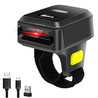 2D Wireless Ring Barcode Scanner,Portable Bluetooth Wearable Finger 1D 2D Mini Bar Code Reader Scanner Suppot Screen Scanning with Bluetooth & 2.4GHz Wireless & Wired Connection Scanner
