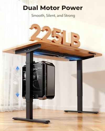 TOPSKY Dual Motor Electric Standing Desk Frame, Height Adjustable Sit Stand Base for Home Office, Fits Table Tops up to 70.8 x 31.5 Inch, 225 lb Capacity (Black, with CPU Stand) | • Dual motors support 225 lbs quietly •Height 27.6"-47.3", width 43"-59" •