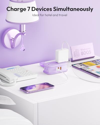 NTONPOWER 20W Purple Travel Power Strip, Travel Essentials 4 Outlets 3 USB(1 USB-C) with 4FT Wrapped Extension Cord Flat Plug, Vacation Essentials for Hotel Travel Camping Cruise Essentials 2026 - size: 1 Pack 4 Outlets 1 USB-C 2 USB-A, style: 20W-Purple