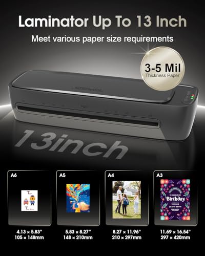 Qfun 11x17 Laminator Machine 13 Inch with 30 Laminating Sheets for Teachers - color: Gray