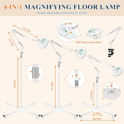 2200 Lumens 12X 30X Esthetician Magnifying Lamp, 3-Axis Magnifier - color: White, size: 12X 30X