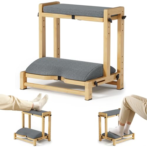Double Step Foot Rest Under Desk, Adjustable Wooden Desk Foot Rest with 4 Heights, Ergonomic Foot Stool with Cushion for Office, Gaming & Study (Natural Color) - color: Natural Color