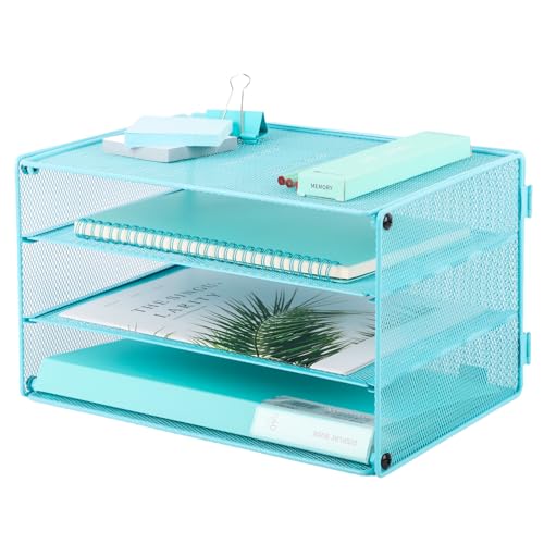 Paper Organizer Tray, 3 Tier Mesh Desk File Organizer Letter Sorter Holder for Home Office, Blue - color: 3 Tier Blue
