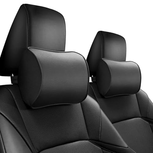 Car Headrest Pillow, Soft Memory Foam Car Neck Pillow with Adjustable Strap, Removable Breathable Cover for Long Drives & Office (Black, Pack of 2) - color: Black, size: Pack of 2