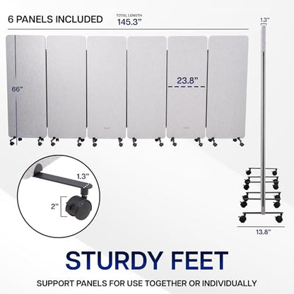 VIVO Freestanding 145 x 66 inch Privacy Panel System, Mobile Cubicle Divider, Acoustic Wall Partition, x6 24 inch Panels, Gray, PP-KIT-T145G-M - size: 145"