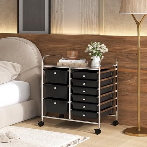 RELAX4LIFE 9 Drawer Rolling Storage Cart - Mobile Drawer Carts for Craft Art Supply Paper Salon, Utility Cart on Wheels for Classroom Teacher School Office, Rolling Cart with Drawers (Black) - color: Black, style: 9 Drawers