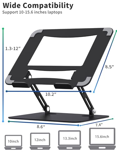 SOUNDANCE Laptop Stand for Desk with Stable Heavy Base, Adjustable Height Multi-Angle, Ergonomic Metal Riser Holder, Foldable Mount Elevator, Compatible with 10 to 15.6 Inches PC Computer, Black - color: A-Black