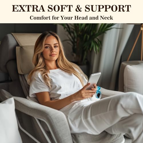 Recliner Headrest Pillow, Adjustable Comfort Neck & Head Support Pillow | Soft Velvet, Weighted Non-Slip Flap, Adjustable Filling, Washable Cover, for Recliners, Sofas, Office Chairs - color: Camel