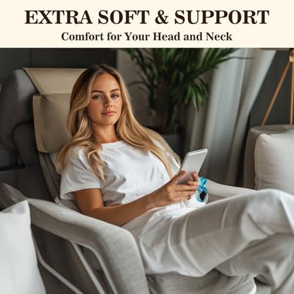 Recliner Headrest Pillow, Adjustable Comfort Neck & Head Support Pillow | Soft Velvet, Weighted Non-Slip Flap, Adjustable Filling, Washable Cover, for Recliners, Sofas, Office Chairs - color: Camel