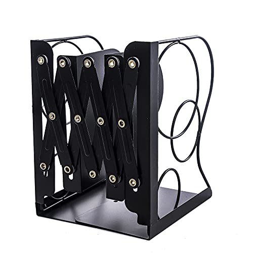 Adjustable Bookends Metal Book Ends for Heavy Book Holder | Heavy Duty, Desktop Book Organizer, Binder Holder, Nonskid Book End for Bookshelf, - color: Black-round