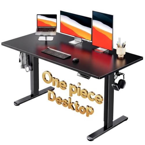 HUANUO Electric Standing Desk, Whole Piece Desktop, Adjustable Height Computer Desk, 4 Height Memory Settings, Sit Stand Up Desk for Home Office, 55" x 27", Black - color: Black, size: 55" X 27"