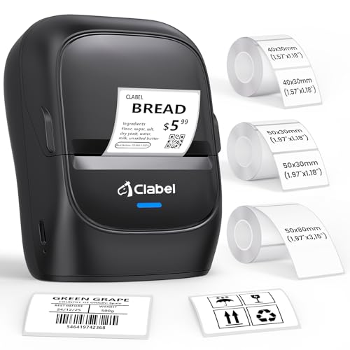 CLABEL 221B 2" Bluetooth Thermal Label Printer with 3 Label Rolls, Black - color: Black