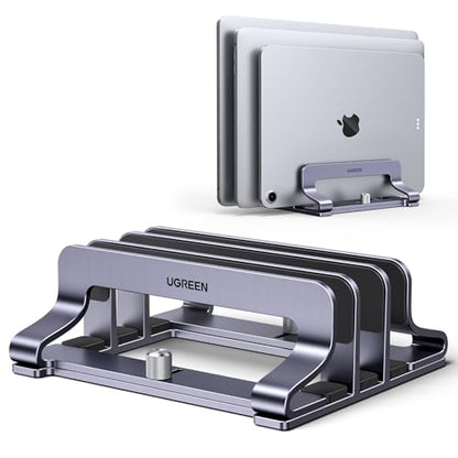 UGREEN 3-Slot Vertical Laptop Stand Holder Desk Compatible with MacBook Pro Air Laptop Stand Desktop Adjustable, Lenovo Ideapad, Surface Book, HP Notebook, Dell Chromebook Up to 17.3 Inch, Space Gray - size: 3-Slot