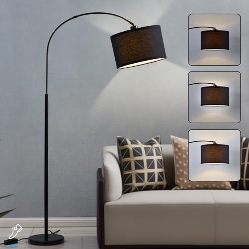 Luvkczc Arc Floor Lamps for Living Room, Dimmable Floor Lamp with Adjustable Head, Black Finish Modern Floor Lamp, Over Couch Tall Standing Hanging Light for Reading, Bedroom, Office, Bulb Include - color: Black,Black