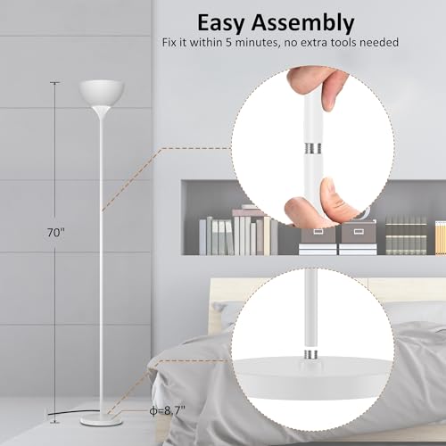 PESRAE Floor Lamp, Remote Control, Stepless Brightness & Color Temperature - color: Matte White