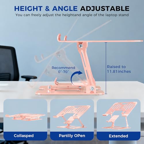 Ergonomic 2-in-1 Laptop Phone Stand for Desk, Pink Laptop Stand Adjustable Riser, Sturdy and Portable, Fits All Laptops and Phone (Pink) - color: Pink