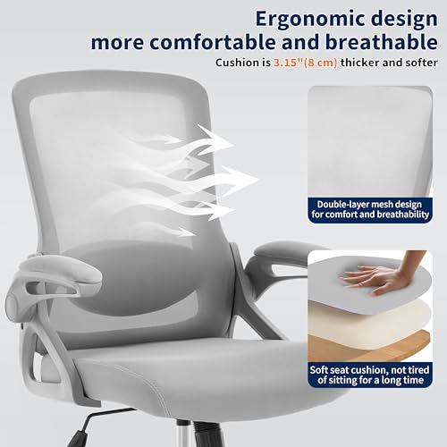 Ergonomic Office Chair Desk Chair with Adjustable Lumbar Support - color: Light Grey