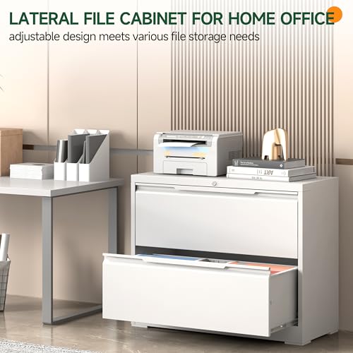 Lateral File Cabinet 2 Drawer, Metal File Cabinet with Lock - color: White, size: 2 Drawer - Lateral