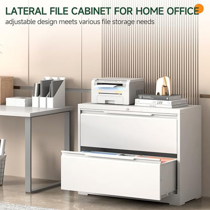 Lateral File Cabinet 2 Drawer, Metal File Cabinet with Lock - color: White, size: 2 Drawer - Lateral