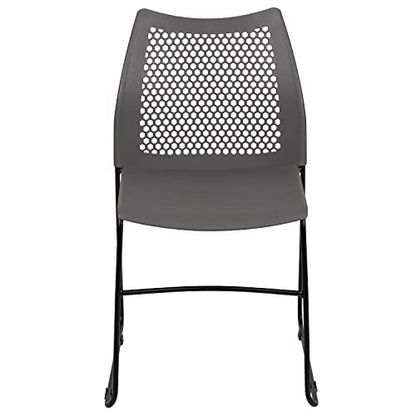 Flash Furniture Hercules Series Contoured Lobby Chairs with Air-Vent Honeycomb Backs, Ergonomic Stacking Chairs for Offices, Set of 5, Gray | Sled Base, Powder Coated, 661 LBS. Weight Capacity - color: Grey, size: Set of 5