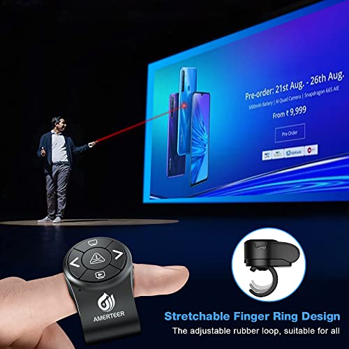 AMERTEER Wireless Presentation clicker for PowerPoint Presentations, RF 2.4GHz Finger Ring Remote, PPT Slides Clicker Pen Rechargeable - size: RF