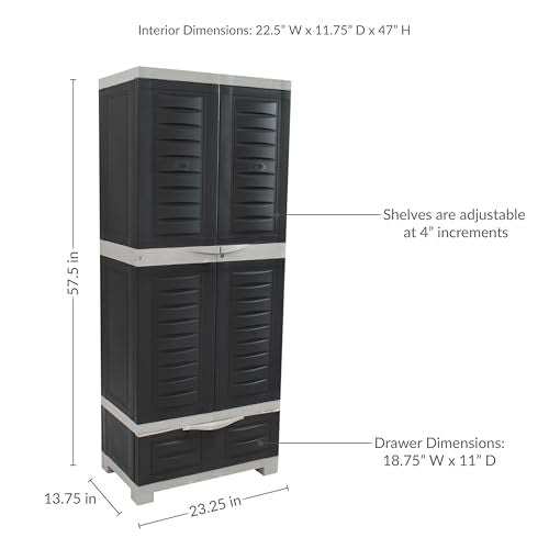 Sunnydaze 57" Garage Storage Cabinet with Locking Doors & Shelves, Charcoal - color: Charcoal, style: With Drawer - 57.5" H