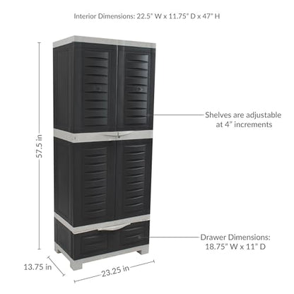 Sunnydaze 57" Garage Storage Cabinet with Locking Doors & Shelves, Charcoal - color: Charcoal, style: With Drawer - 57.5" H