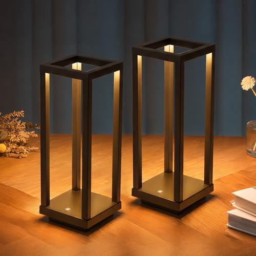 PUSU Cordless Waterproof Table Lamps Set of 2, Black LED Outdoor Desk Lamp | Rechargeable 4000mAh Battery Operated, 2700K 3-Level Dimmable, Portable Lighting for Patio, Camping, Bedroom, Night Light - color: Matte Black (2 Pack)