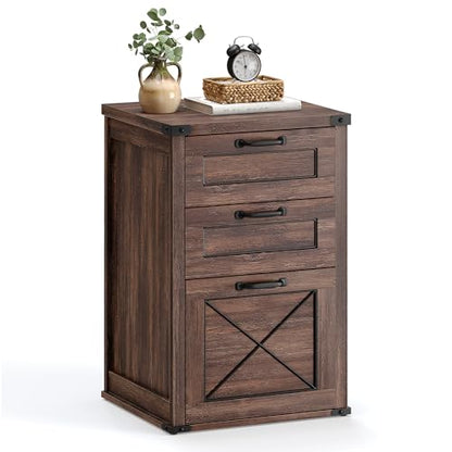 VASAGLE File Cabinet with 3 Drawers, Printer Stand, Fit A4 Letter Size | Hanging File Folders, Farmhouse Style, for Home Office, Maroon Brown, HANAN Collection UOFC054K02 - color: Maroon Brown, style: 3 Drawers